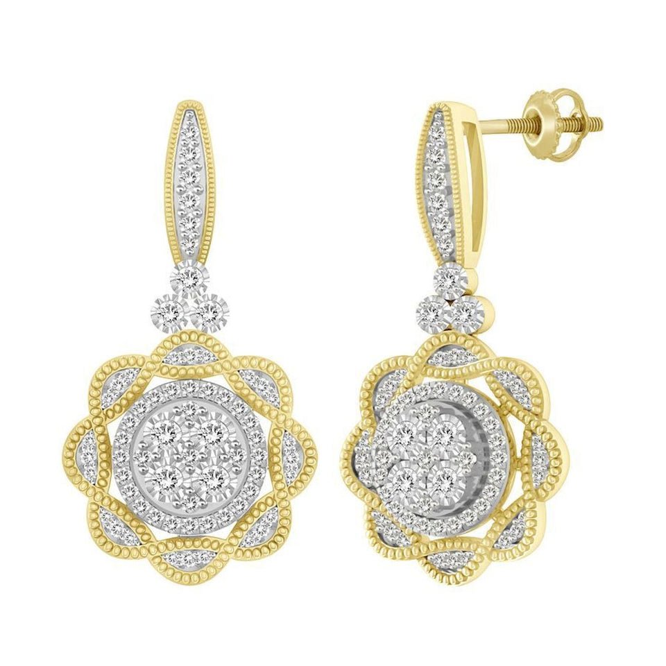 LADIES EARRING 1/3 CT ROUND DIAMOND 10K YELLOW GOLD