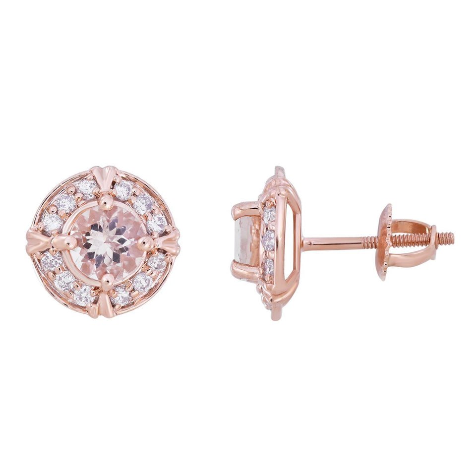 LADIES EARRING 1/3 CT ROUND/PEACH MORGANITE DIAMOND 10K ROSE GOLD (CENTER – 7/8)