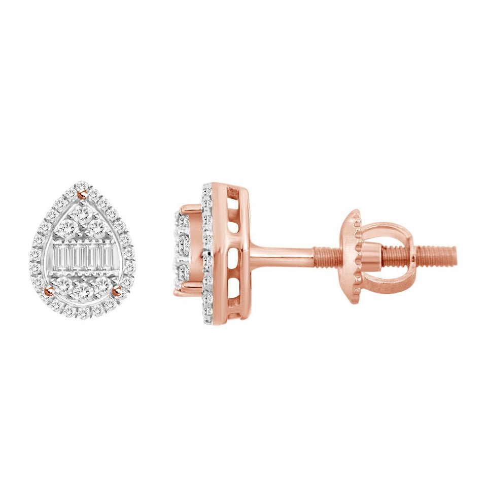 Ladies Earring 1/4 Ct Round/baguette Diamond 10k Rose Gold