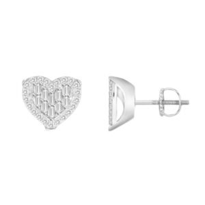 LADIES EARRING 1/4 CT ROUND/BAGUETTE DIAMOND 10K WHITE GOLD