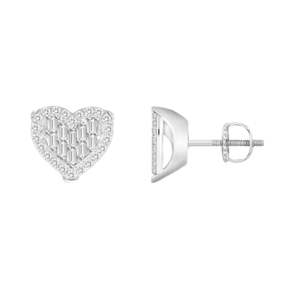 LADIES EARRING 1/4 CT ROUND/BAGUETTE DIAMOND 10K WHITE GOLD