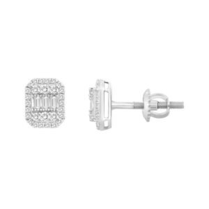 LADIES EARRING 1/4 CT ROUND/BAGUETTE DIAMOND 10K WHITE GOLD