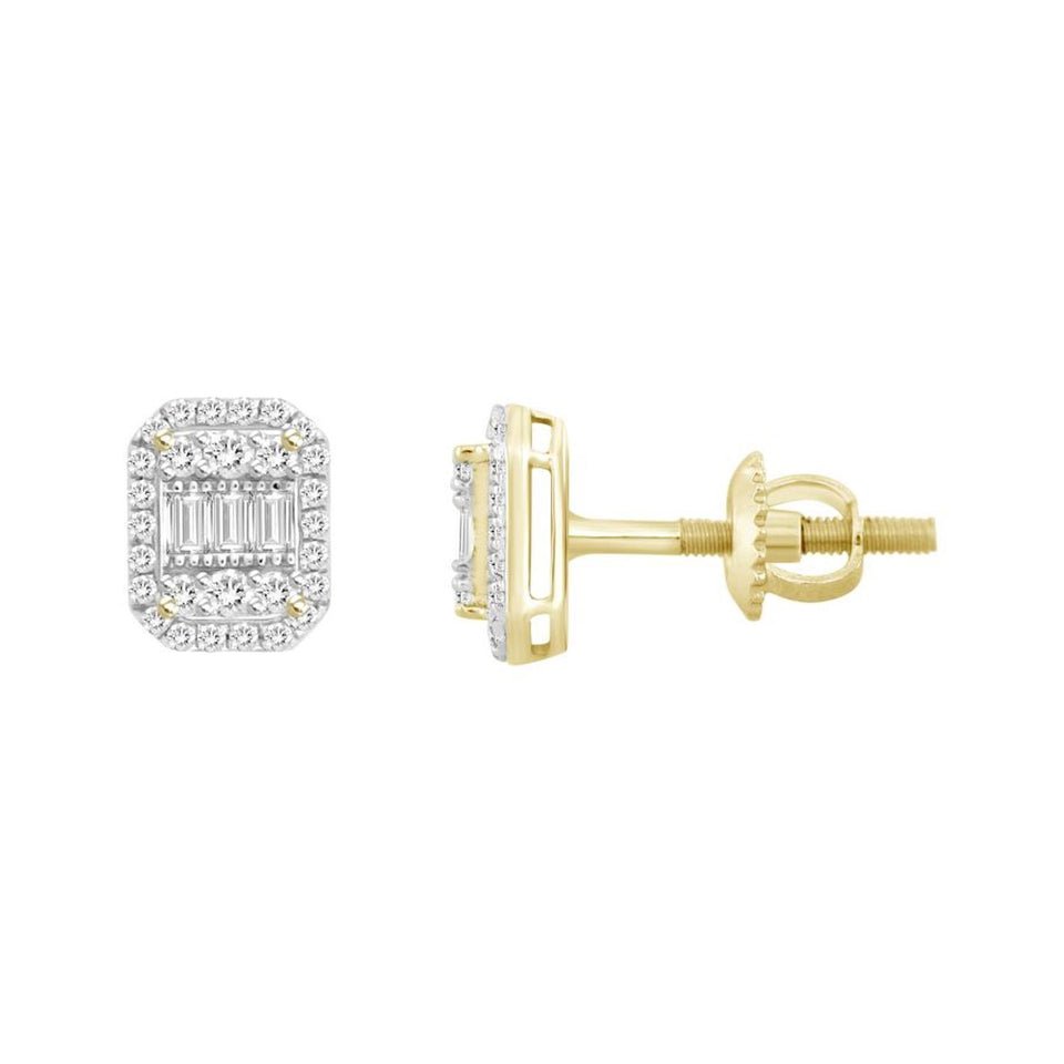LADIES EARRING 1/4 CT ROUND/BAGUETTE DIAMOND 10K YELLOW GOLD
