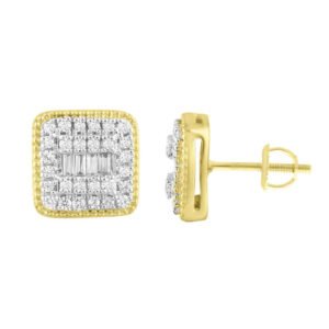 LADIES EARRING 1/4 CT ROUND/BAGUETTE DIAMOND 10K YELLOW GOLD