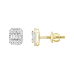LADIES EARRING 1/4 CT ROUND/BAGUETTE DIAMOND 10K YELLOW GOLD