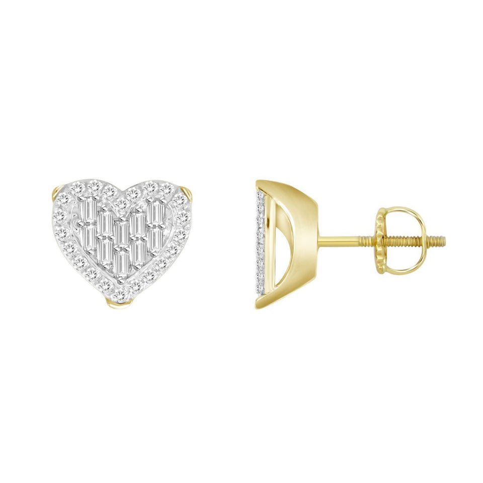 LADIES EARRING 1/4 CT ROUND/BAGUETTE DIAMOND 10K YELLOW GOLD