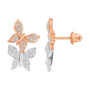 LADIES EARRING 1/4 CT ROUND DIAMOND 10K WHITE/ROSE GOLD
