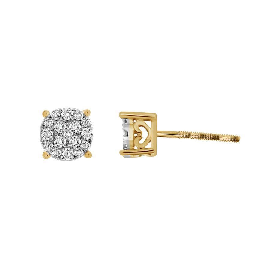 Ladies Earring 1/4 Ct Round Diamond 10k Yellow Gold
