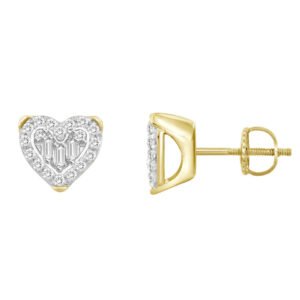 LADIES EARRING 1/6 CT ROUND/BAGUETTE DIAMOND 10K YELLOW GOLD