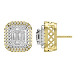LADIES EARRING 1 CT ROUND/BAGUETTE DIAMOND 10K YELLOW GOLD