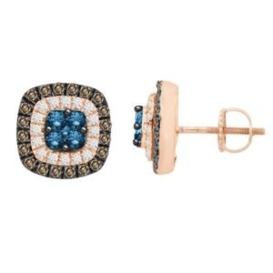 LADIES EARRING 1 CT ROUND /CAPPUCCINO/BLU DIAMOND 10K ROSE GOLD