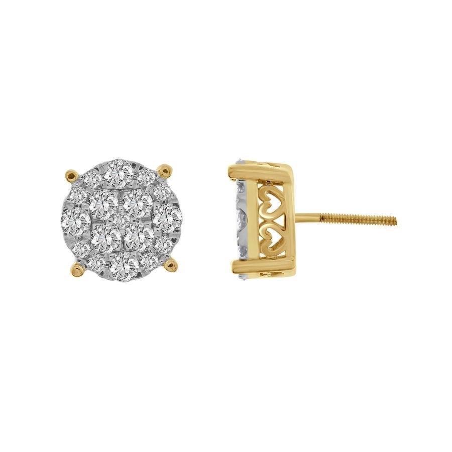 Ladies Earring 2 Ct Round Diamond 10k Yellow Gold
