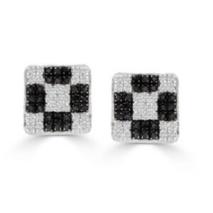 LADIES EARRINGS 1 1/6 CT WHITE/BLACK ROUND DIAMOND 10K YELLOW GOLD