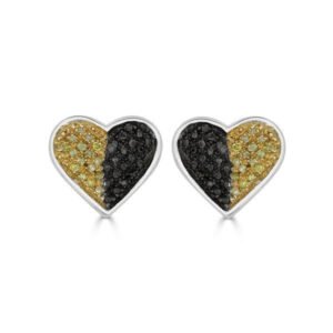 LADIES EARRINGS 1/10 CT BLACK/CANARY ROUND DIAMOND SILVER