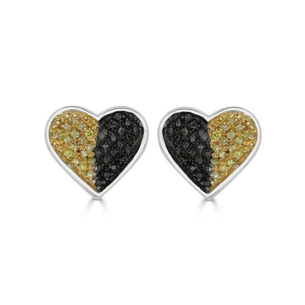 LADIES EARRINGS 1/10 CT BLACK/CANARY ROUND DIAMOND SILVER