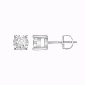 LADIES EARRINGS 1/10 CT ROUND DIAMOND SILVER WHITE