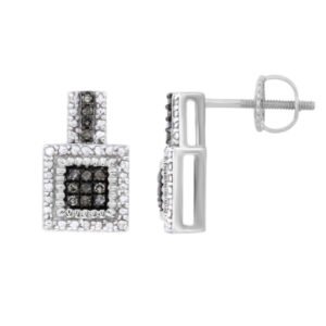 LADIES EARRINGS 1/10 CT WHITE/CHOCOLATE ROUND DIAMOND SILVER