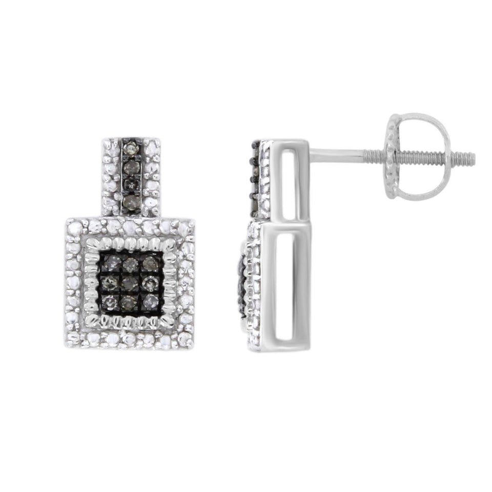 LADIES EARRINGS 1/10 CT WHITE/CHOCOLATE ROUND DIAMOND SILVER