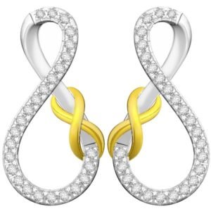 LADIES EARRINGS 1/15 CT ROUND DIAMOND SILVER WITH 10K YELLOW PLATED