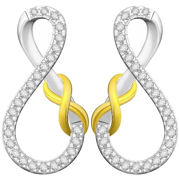 Ladies Earrings 1/15 Ct Round Diamond Silver With 10k Yellow Plated