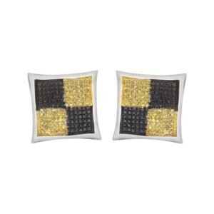 LADIES EARRINGS 1/2 CT BLACK/CANARY ROUND DIAMOND SILVER