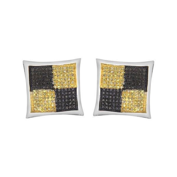 LADIES EARRINGS 1/2 CT BLACK/CANARY ROUND DIAMOND SILVER