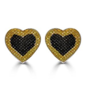 LADIES EARRINGS 1/2 CT BLACK/CANARY ROUND DIAMOND SILVER