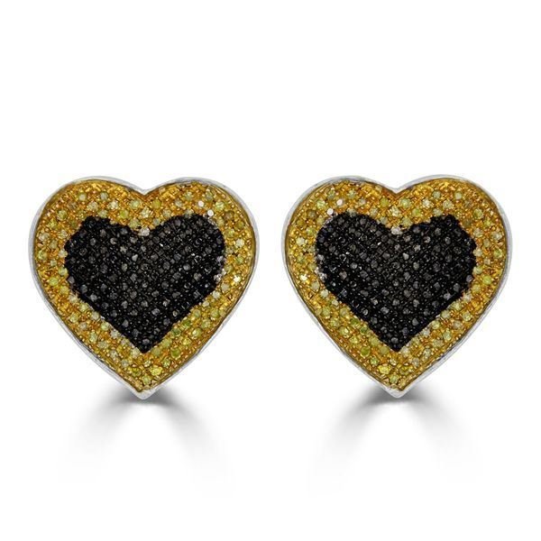 LADIES EARRINGS 1/2 CT BLACK/CANARY ROUND DIAMOND SILVER