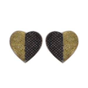LADIES EARRINGS 1/2 CT BLACK/CANARY ROUND DIAMOND SILVER