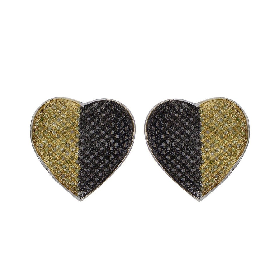 LADIES EARRINGS 1/2 CT BLACK/CANARY ROUND DIAMOND SILVER