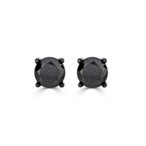 LADIES EARRINGS 1/2 CT BLACK ROUND DIAMOND SILVER