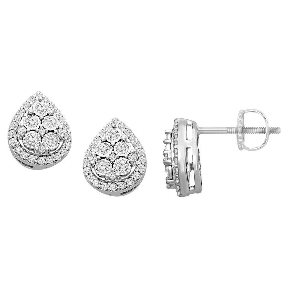 LADIES EARRINGS 1/2 CT ROUND DIAMOND 10K WHITE GOLD