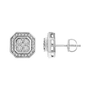 LADIES EARRINGS 1/2 CT ROUND DIAMOND 14K WHITE GOLD
