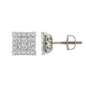 LADIES EARRINGS 1/2 CT ROUND/PRINCESS DIAMOND 10K WHITE GOLD