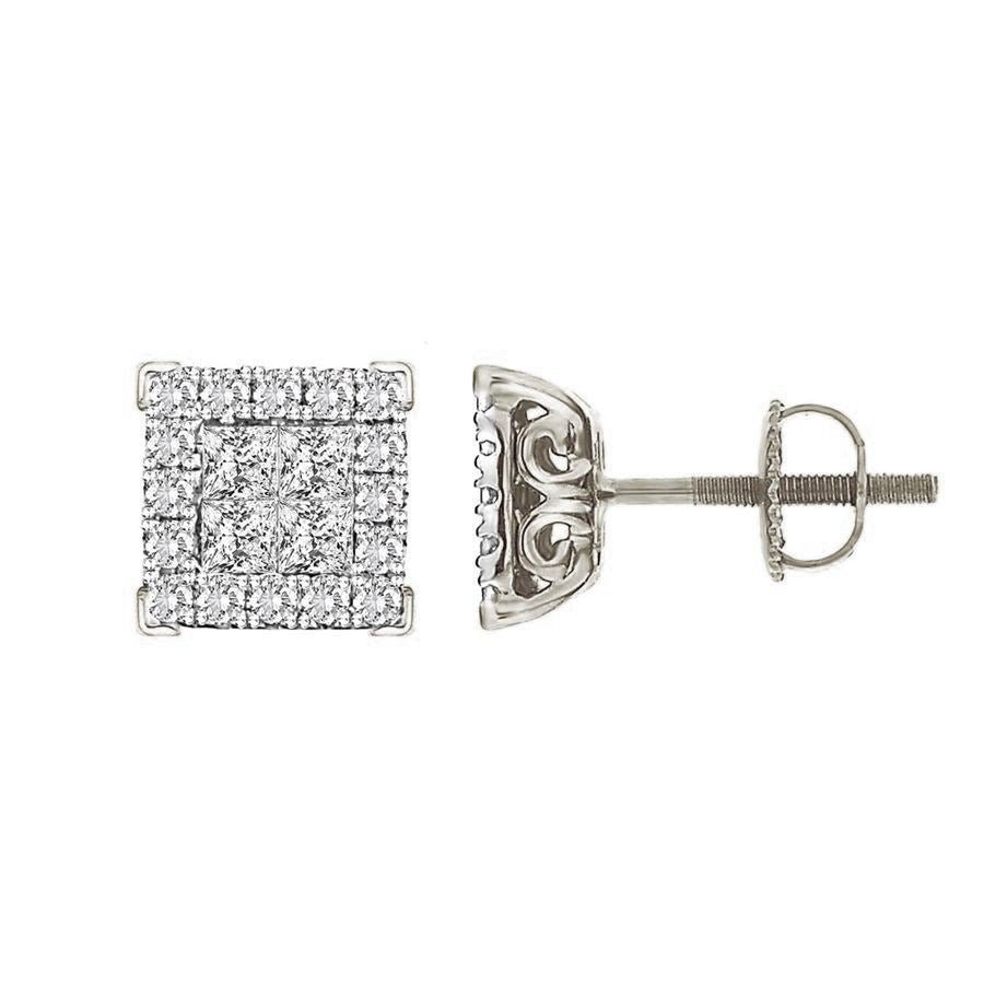 LADIES EARRINGS 1/2 CT ROUND/PRINCESS DIAMOND 10K WHITE GOLD