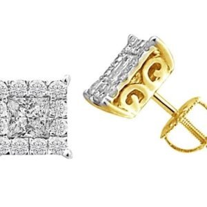 LADIES EARRINGS 1/2 CT ROUND/PRINCESS DIAMOND 14K YELLOW GOLD