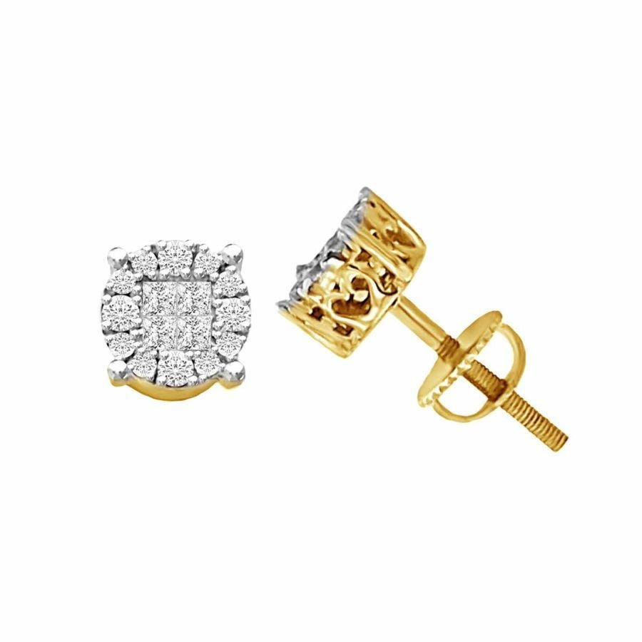 LADIES EARRINGS 1/2 CT ROUND/PRINCESS DIAMOND 14K YELLOW GOLD