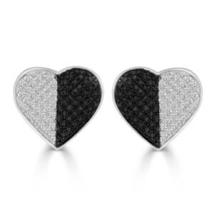 LADIES EARRINGS 1/4 CT BLACK/WHITE ROUND DIAMOND SILVER