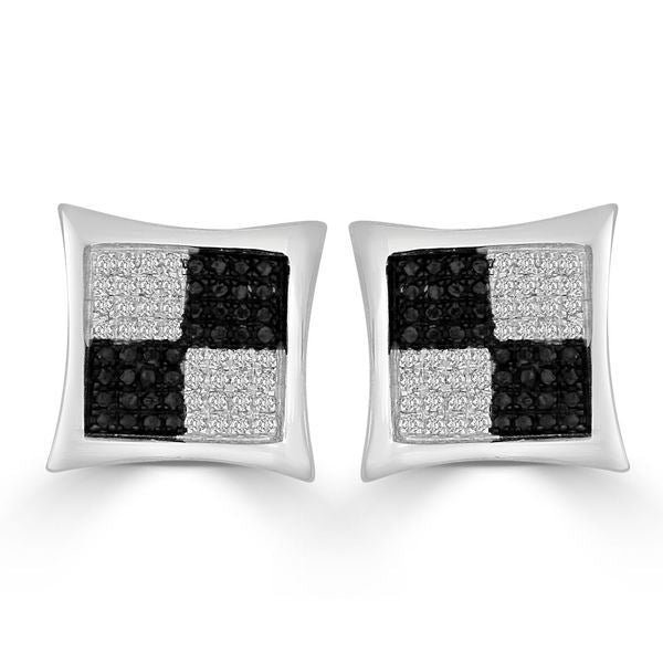 LADIES EARRINGS 1/4 CT BLACK/WHITE ROUND DIAMOND SILVER
