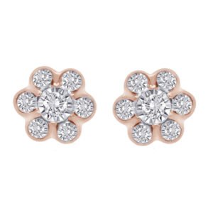 LADIES EARRINGS 1/4 CT ROUND DIAMOND 10K ROSE GOLD