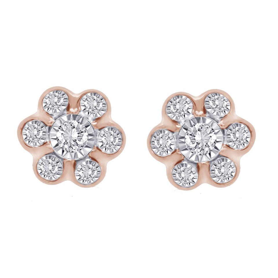 LADIES EARRINGS 1/4 CT ROUND DIAMOND 10K ROSE GOLD