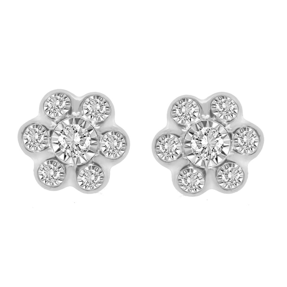 LADIES EARRINGS 1/4 CT ROUND DIAMOND 10K WHITE GOLD