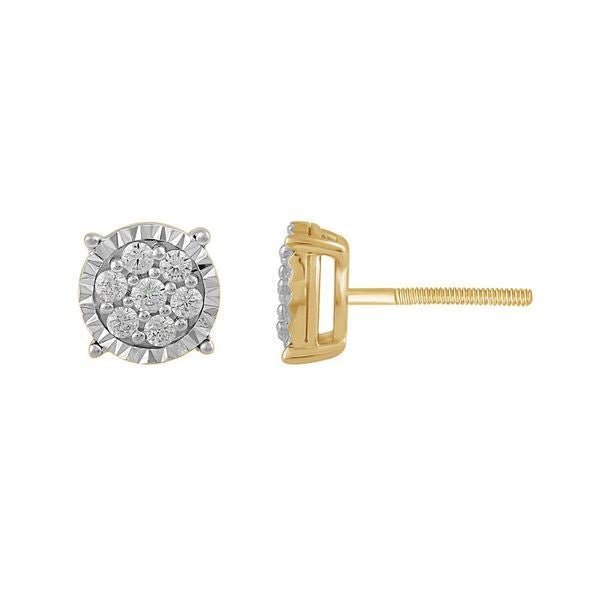 Ladies Earrings 1/4 Ct Round Diamond 10k Yellow Gold