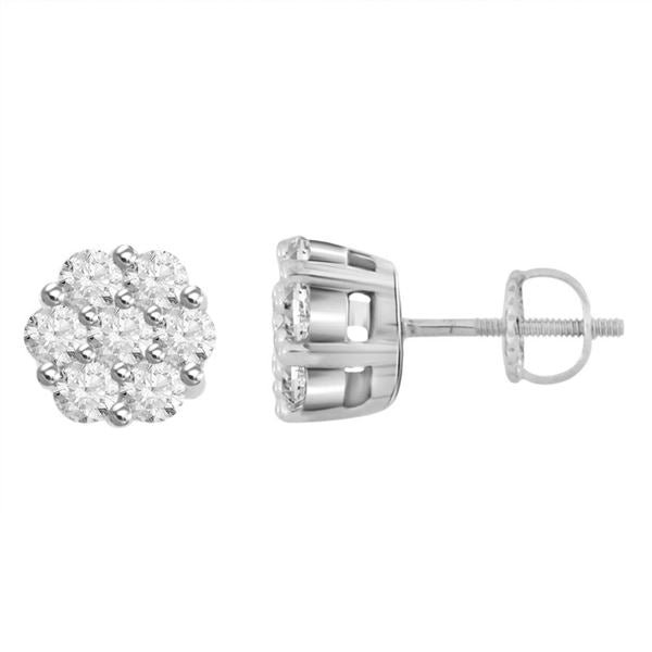 Ladies Earrings 1/4 Ct Round Diamond 14k White Gold