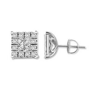 LADIES EARRINGS 1/4 CT ROUND/PRINCESS DIAMOND 14K WHITE GOLD