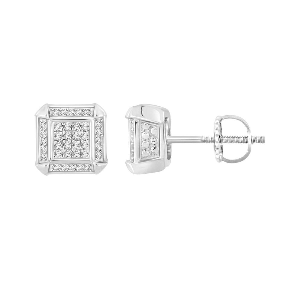 Ladies Earrings 1/5 Ct Round Diamond Silver