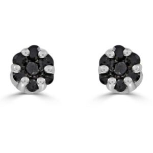 LADIES EARRINGS 1/6 CT BLACK ROUND DIAMOND SILVER
