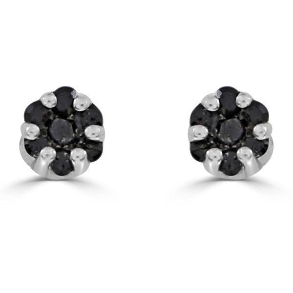 LADIES EARRINGS 1/6 CT BLACK ROUND DIAMOND SILVER