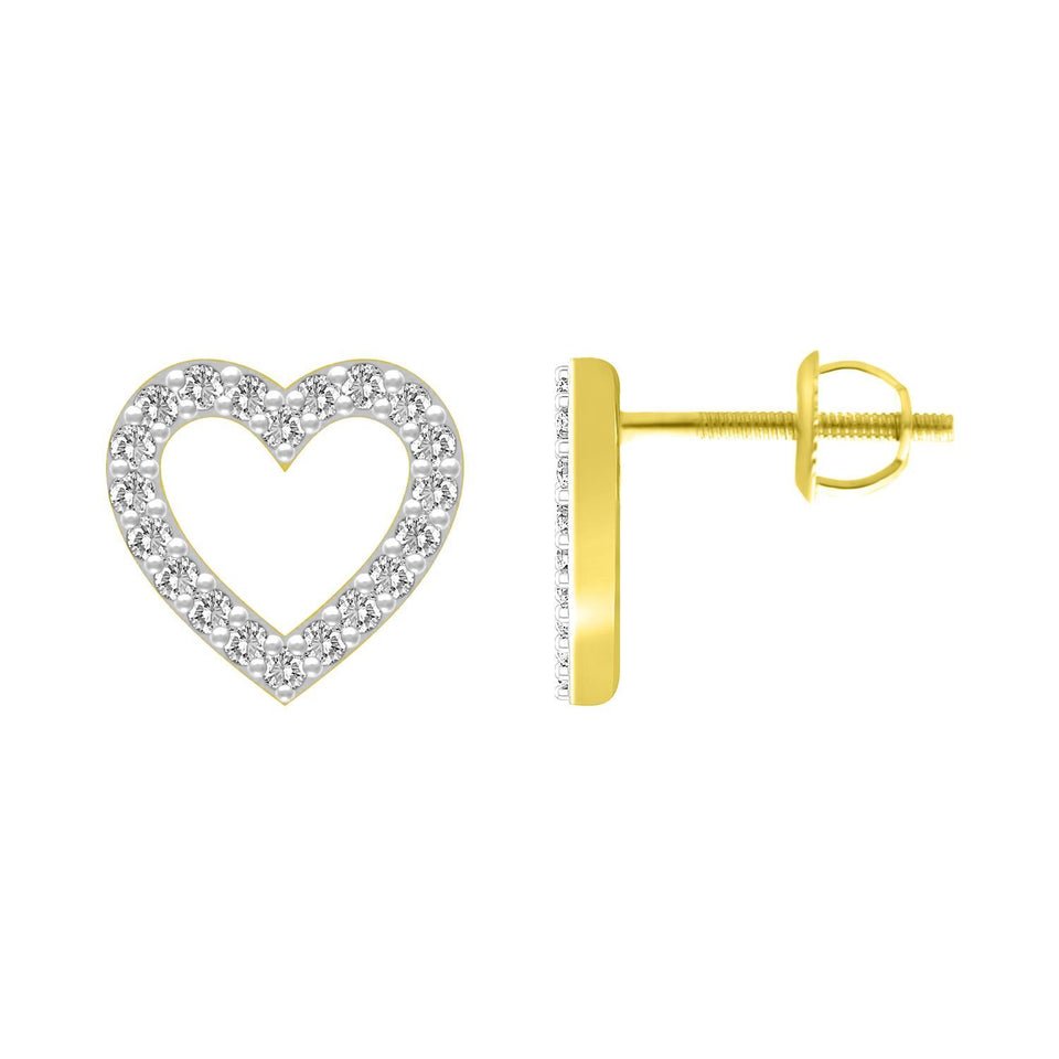 Ladies Earrings 1/6 Ct Round Diamond 10k Yellow Gold