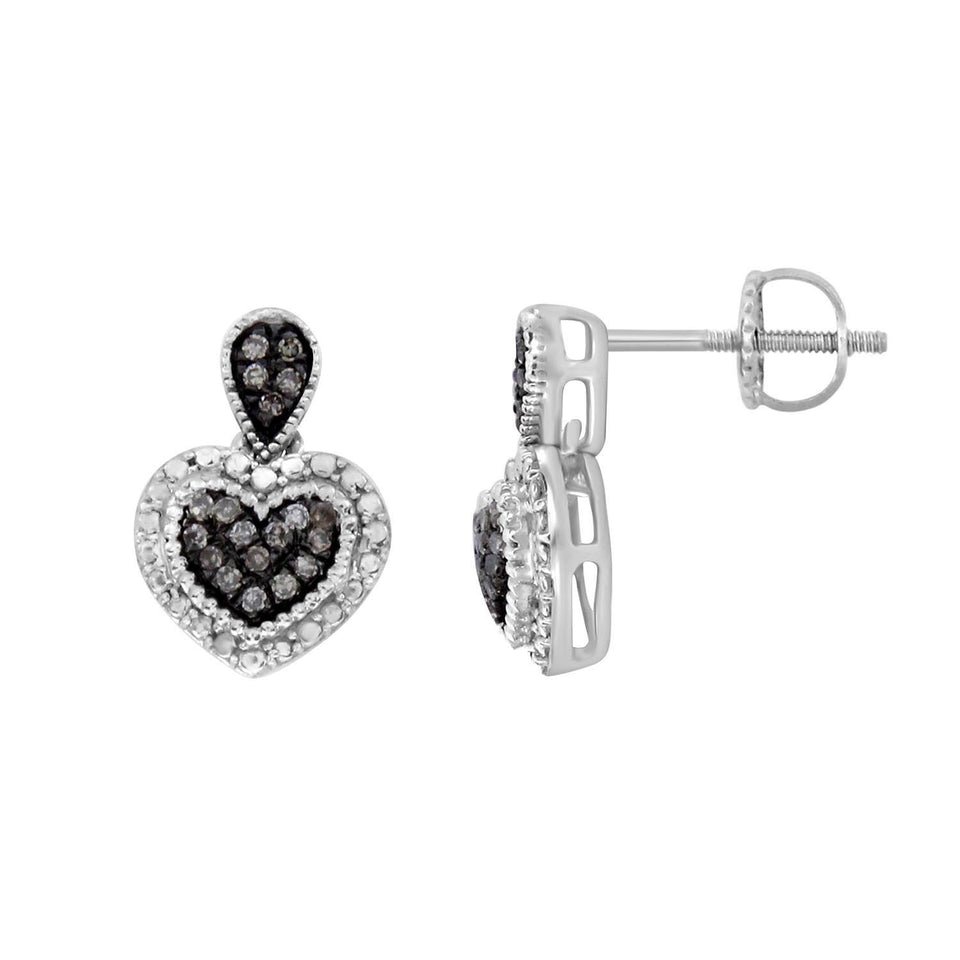 Ladies Earrings 1/6 Ct White/chocolate Round Diamond Silver